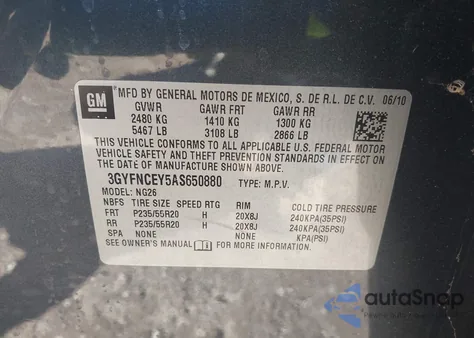 2010 Cadillac Srx Premium Collection from USA, damaged, VIN 3GYFNCEY5AS650880